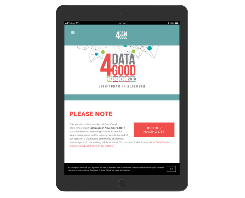 Data4Good website viewed on a tablet